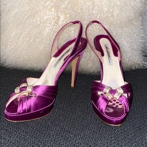 Brian Atwood Pink Fuchsia Satin Platform Sandals